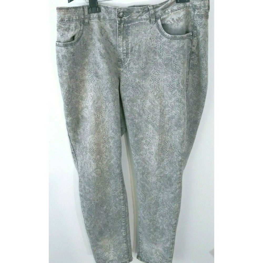 Women's One 5 One Animal Print Denim Gray Jeans Size 18W Plus